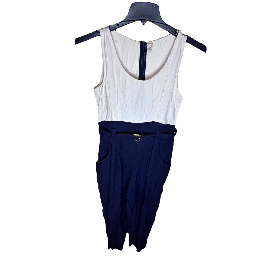 Vintage DJ Fashions Jumpsuit Size 8 Blue and white Belted FLAW READ